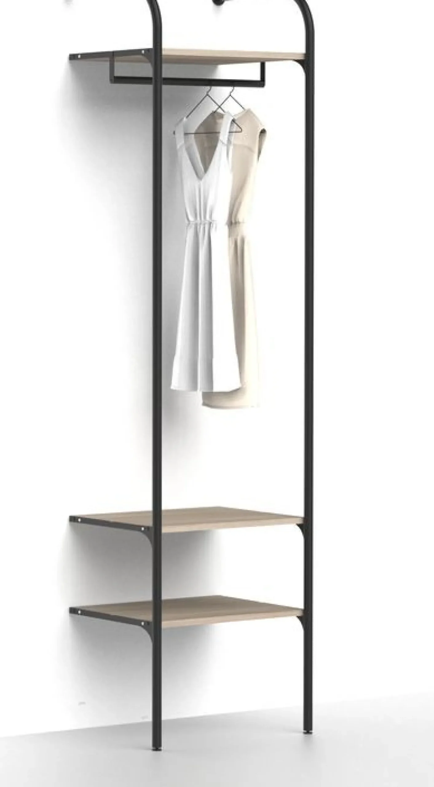 Eteisen säilytysjärjestelmä Mirror Line Nivo, tangolla ja hyllyillä, leveys 60cm, mittatilaus