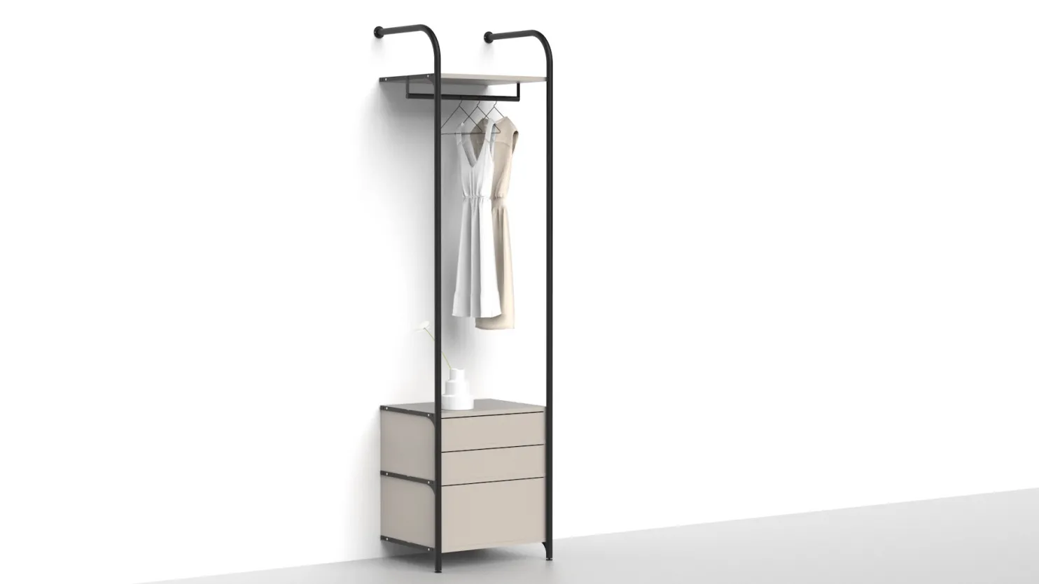 Eteisen säilytysjärjestelmä Mirror Line Nivo, tangolla ja laatikoilla, leveys 60cm, mittatilaus