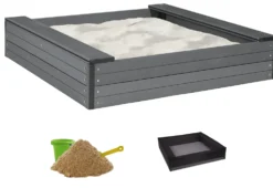 Hiekkalaatikko penkeillä Nordic Play 24x120x120cm komposiitti sis, verkko ja 240kg hiekkaa