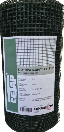 Hitsattu verkko Cetap, 12.7mm, 0.9/1.4mm, 25m, PVC-pinnoitettu, vihreä, eri korkeuksia