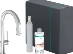 Keittiöhana Hansgrohe Aqittura M91 SodaSystem 210, ulosvedettävä juoksuputki 1jet, sBox, setti, kromi