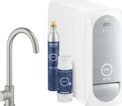 Keittiöhanapaketti Grohe Blue Mono hiilihapotusjäähdyttimellä supersteel