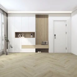 Kivikomposiittikalanruotovinyylilankku DomusFlooring Otso hiekkatammi, integroitu askeläänieriste