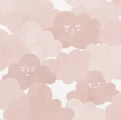 Lastenhuoneen tapetti Rebel Walls Happy Clouds Pink, pilvi, vaaleanpunainen