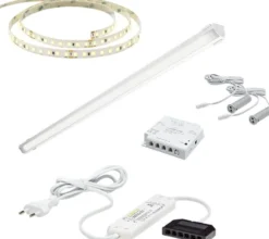 LED-valaisinsetti aamiaiskaappiin Limente ovitunnistin virtalähde 2m IP20 24V, eri vaihtoehtoja
