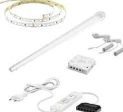 LED-valaisinsetti aamiaiskaappiin Limente ovitunnistin virtalähde 2m IP20 24V, eri vaihtoehtoja