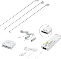 LED-valaisinsetti aamiaiskaappiin Limente Profil virtalähde 4000K vaaka IP20 24V alumiini 3kpl, eri leveyksiä
