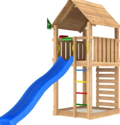 Leikkitorni Jungle Gym Cabin 2.1, liukumäki ja 120 kg hiekkaa