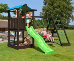 Leikkitornikokonaisuus Jungle Gym Hut 2.1, 2-Climb Module 220, mustaksi petsattu, ilman liukumäkeä