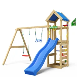Leikkitornikokonaisuus Jungle Gym, Patio 2-swing module 200 ja sininen liukumäki