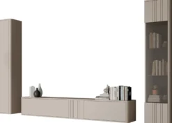 Olohuoneen huonekalusetti Nomla Philippe IV, TV-taso + kaappi + vitriinikaappi, beige