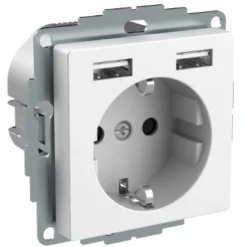Pistorasia Exxact 1-osainen + 2xUSB-liitin 2,4 A IP20 valkoinen