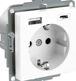 Pistorasia Schneider Electric Exxact 1-osainen + 2x USB lataus A+C 3 A, valkoinen