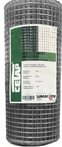 Rappausverkko Cetap, 19x19x1mm, 25m, sinkitty, eri korkeuksia