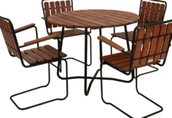 Ruokailuryhmä Eden Wood Wilma Ø100 cm, 4 nojatuolia, ruskea