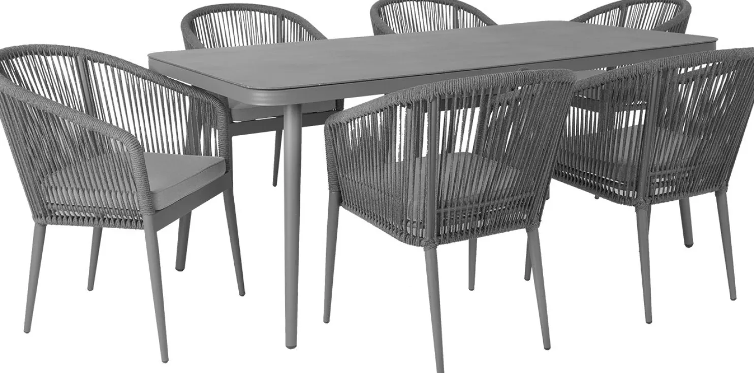 Ruokailuryhmä Home4you Ecco 180x90 cm pöytä + 6 tuolia harmaa
