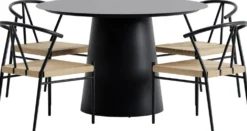 Ruokailuryhmä ulos Venture Home, musta Lanzo-pöytä Ø120cm + 4 mustaa Alfons-tuolia