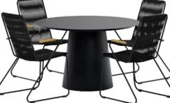 Ruokailuryhmä ulos Venture Home, musta Lanzo-pöytä Ø120cm + 4 mustaa Bois-tuolia