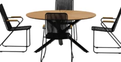 Ruokailuryhmä ulos Venture Home, musta Mexico-pöytä Ø140cm + 4 mustaa Bois-tuolia