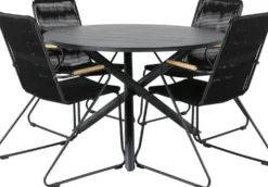 Ruokailuryhmä Venture Home, ø120cm musta Alma-pöytä + 4 mustaa Bois-tuolia
