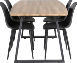 Ruokailuryhmä Venture Home, jatkettava ruskea/musta Inca-pöytä + 4 mustaa Polar Plastic -tuolia