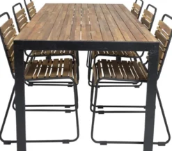 Ruokailuryhmä Venture Home, 205x90cm akaasia/musta Bois-pöytä + 6 Bois-tuolia