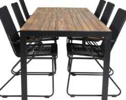 Ruokailuryhmä Venture Home, 205x90cm akaasia/musta Bois-pöytä + 6 Bois-tuolia