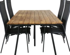 Ruokailuryhmä Venture Home, 200x100cm akaasia/musta Chan-pöytä + 4 mustaa Copacabana-säätötuolia