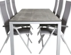 Ruokailuryhmä Venture Home, 205x100cm harmaa/valkoinen Llama-pöytä + 6 harmaa/valkoista Albany Light -säätötuolia