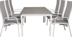 Ruokailuryhmä Venture Home, 160/240x100cm jatkettava harmaa/valkoinen Levels-pöytä + 6 harmaa/valkoista Copacabana-säätötuolia