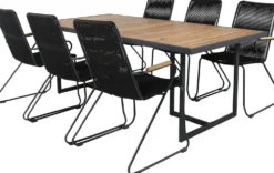 Ruokailuryhmä Venture Home, 200x100cm Khung-pöytä + 6 mustaa Bois-tuolia