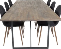Ruokailuryhmä Venture Home, 250x100cm ruskea Padang-pöytä + 6 mustaa Polar-tuolia