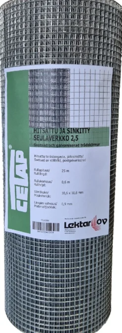 Seulaverkko Cetap hitsattu 2.5-silmä, 10.6mm, 0.90mm, 0.6x25m