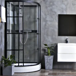 Suihkukaappi Bathlife Betrakta 900x900 mm pyöreä musta kehys