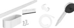 Suihkusetti Hansgrohe WallStoris käsisuihku 105 3jet Activation EcoSmart, suihkutanko 70 cm säilytyshyllyllä, mattavalkoinen