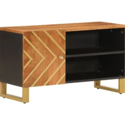 TV-taso ruskea ja musta 80x31,5x46 cm täysi mangopuu (56798)