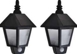 Ulkoseinävalaisimet aurinkoenergia, 2 kpl, liiketunnistin, musta