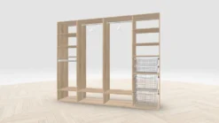 Vaatehuoneen kaapisto Mirror Line, leveä I-malli koreilla, housutelineellä ja vaatetangoilla, 2600x2100x510mm, eri värejä